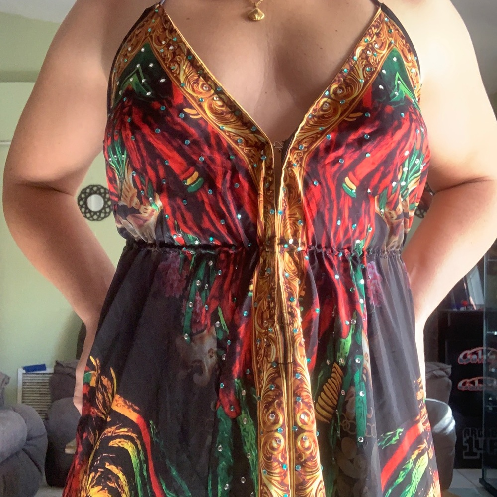 Rastafarian silk dress size M-L flow dress